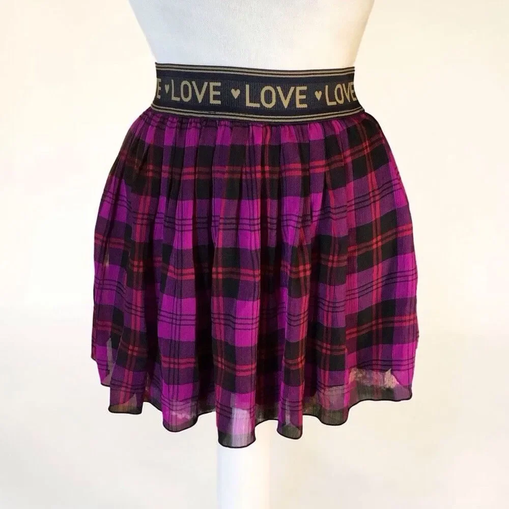 Jessica Simpson Love Skirt W/ Edged Slip Purple&Red Plaid Size Large